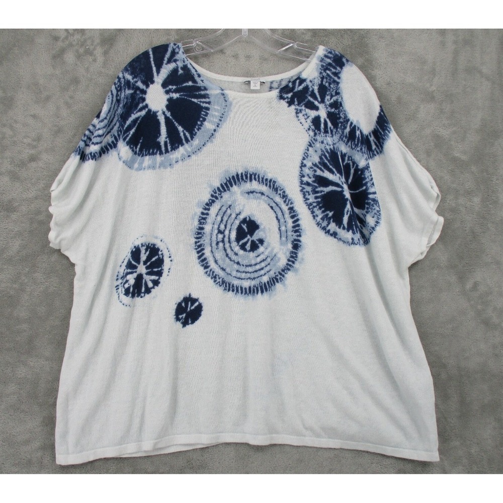 Pure Jill Sweater Womens Size XL Petite Tie Dye Linen Blend Pullover Boho Blue